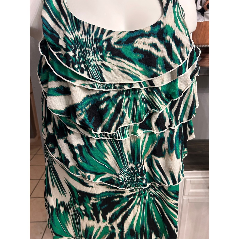Worthington Woman Green Black Abstract Ikat Ruffle Halter Top Plus 3X - Picture 8 of 10